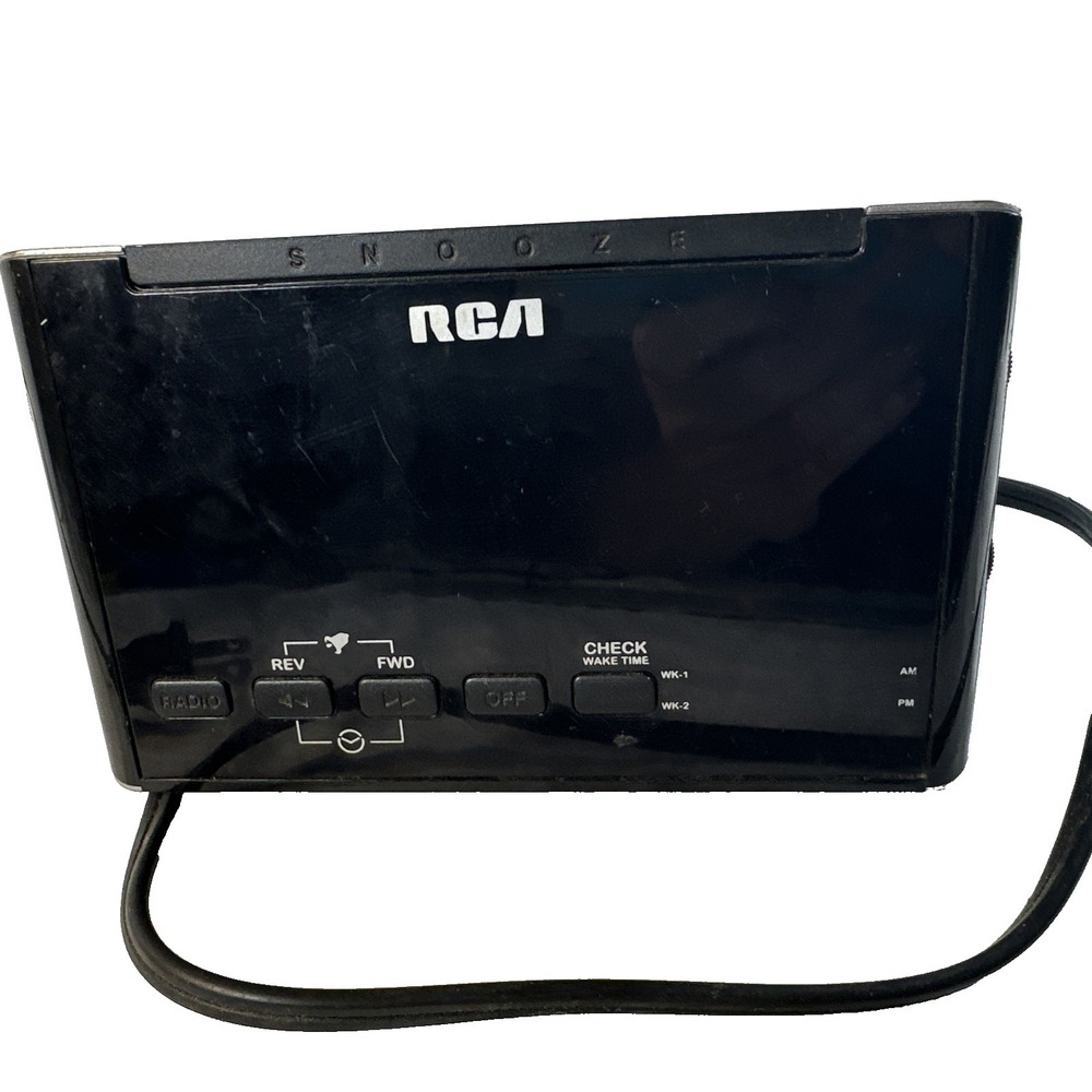 RCA RC46B Dual Alarm Clock Radio AM/FM Snooze Bar Black Tested Works